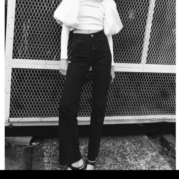 Zara High Waist Black Wide Leg Denim Jeans US6 EU38 - Picture 3 of 7